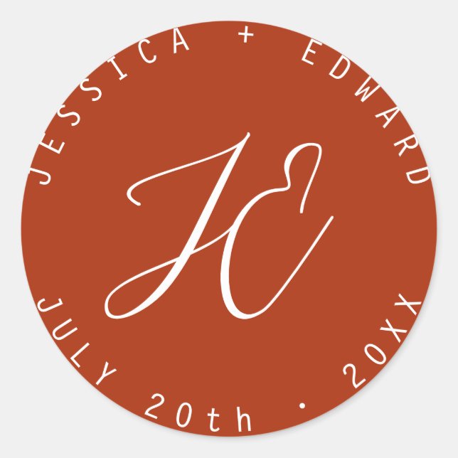 Adesivo Terracotta Monograma Simples Script Mínimo Moderno (Frente)