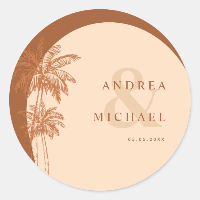 Adesivo Terracotta Palm Trees & Ampersand Names Casamento (Frente)