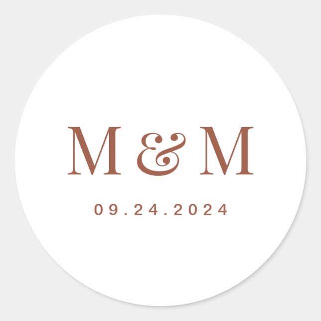 Adesivo Terracotta & White Monogram Typography Wedding (Frente)