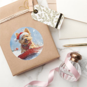 Adesivo Terrier australiano em Sledge Deixe que neve no Na