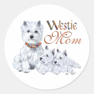 Adesivo Terrier Branco do West Highland Mãe e Filhotes