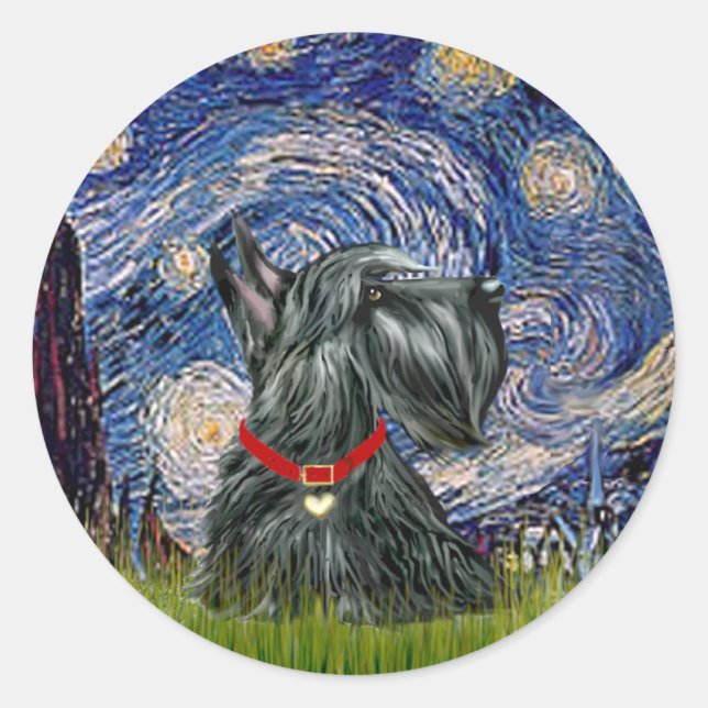 Adesivo Terrier Escocês 12c -Noite Estrelada (Frente)