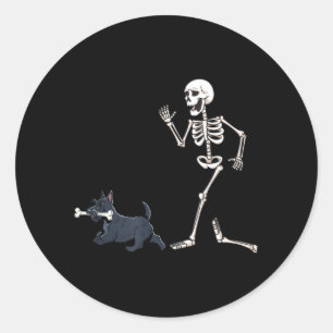 Adesivo Terrier Escocês Engraçado de Halloween e Esqueleto
