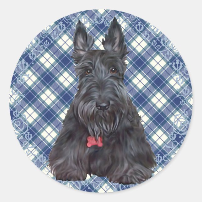 Adesivo Terrier escocês no Tartan (Frente)