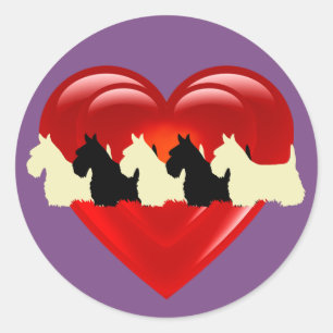 Adesivo Terrier escocês preto/branco de coração duplo