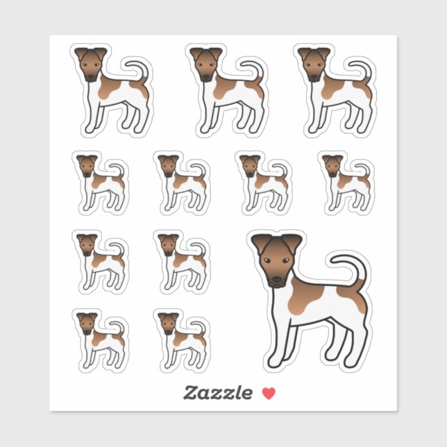 Adesivo Terrier Fox Lisa e Bege Cute Cartoon Dogs (Folha)