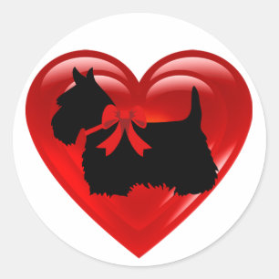 Adesivo Terrier negro de coração duplo vermelho/arco/colar