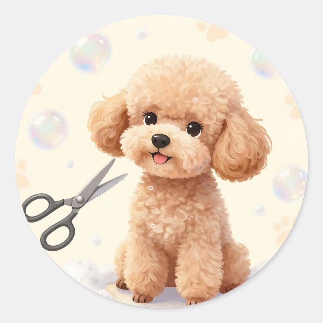 Adesivo Tesoura de Aparar Poodle Fofa Bolhas  (Frente)