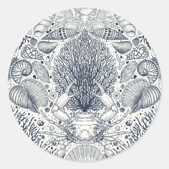 Adesivo Tesouros de praia, conchas marinhas, caranguejo, c (Frente)