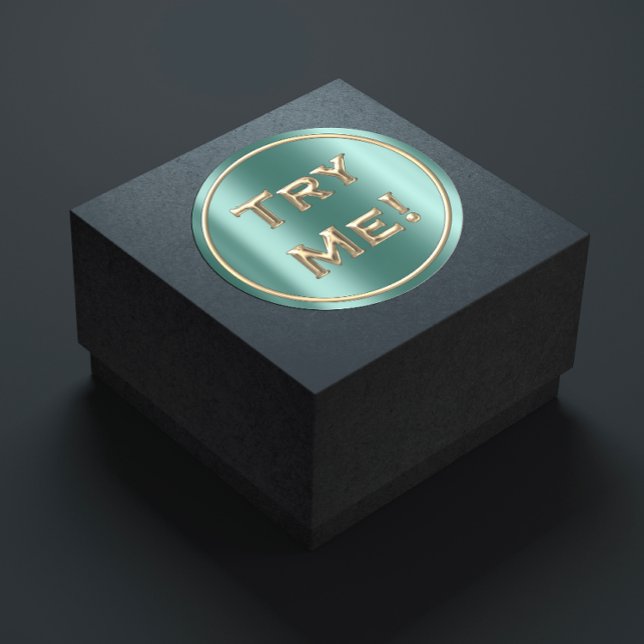 Adesivo Teste-me com um recipiente de amostra de testador  (Try Me Faux Gold Teal Tester Sample Container Classic Round Sticker)