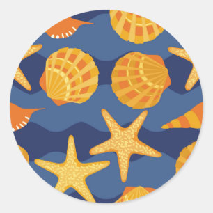 Adesivo Teste padrão azul e alaranjado do Seashell
