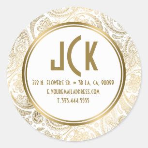 Adesivo Teste padrão floral branco & Dourado elegante de