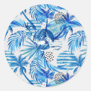Adesivo Teste padrão tropical azul brilhante da aguarela