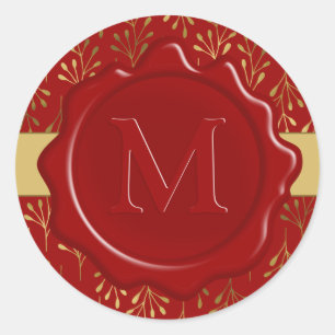 Adesivo Teste padrão vermelho da folha Dourado do selo da