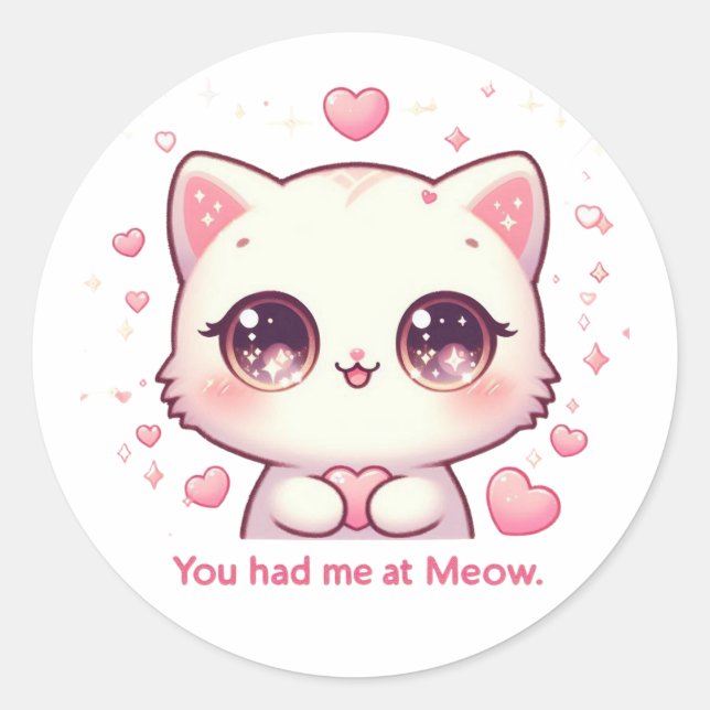 Adesivo Teve-me no Meow - Bonitinho Kawaii Cat Love Sticke (Frente)