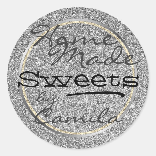 Adesivo Texto caseiro de Silver e Dourado Glitter (Frente)
