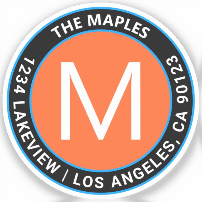 Adesivo Texto circular azul-alaranjado a negrito | Transpa (Frente)