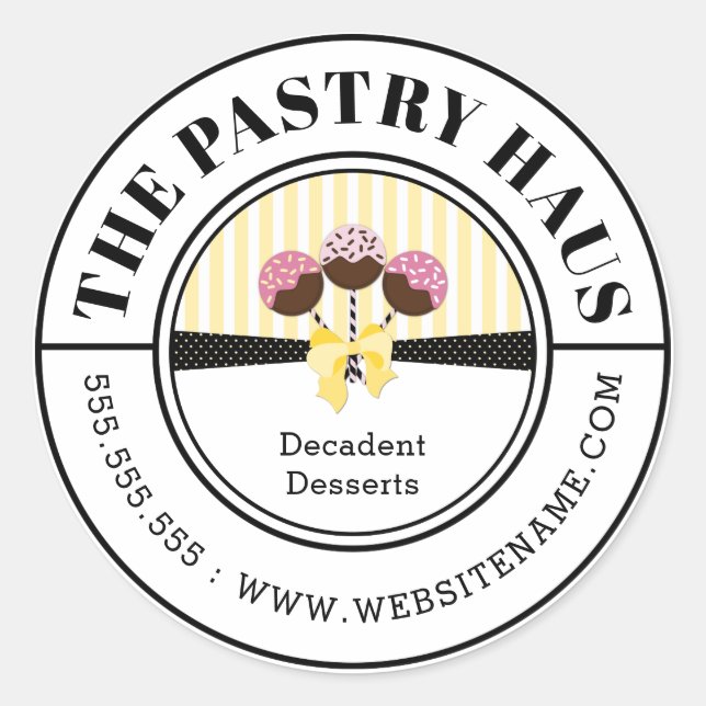 Adesivo Texto Curvo de Pop de Bolo Elegante (Frente)