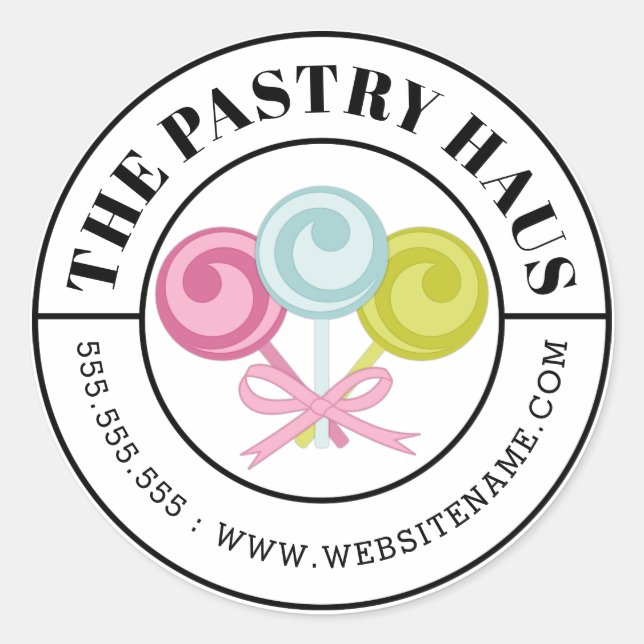 Adesivo Texto Curvo de Pop de Bolo Estilizados Modernos (Frente)