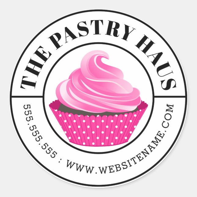 Adesivo Texto Curvo do Cupcake Rosa Elegante (Frente)