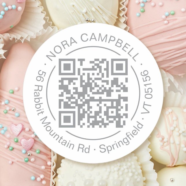 Adesivo Texto do Círculo do Código QR Redondo de Cor Perso (Modern, elegant business name, QR code round sticker with circle frame, promotional sticker.)
