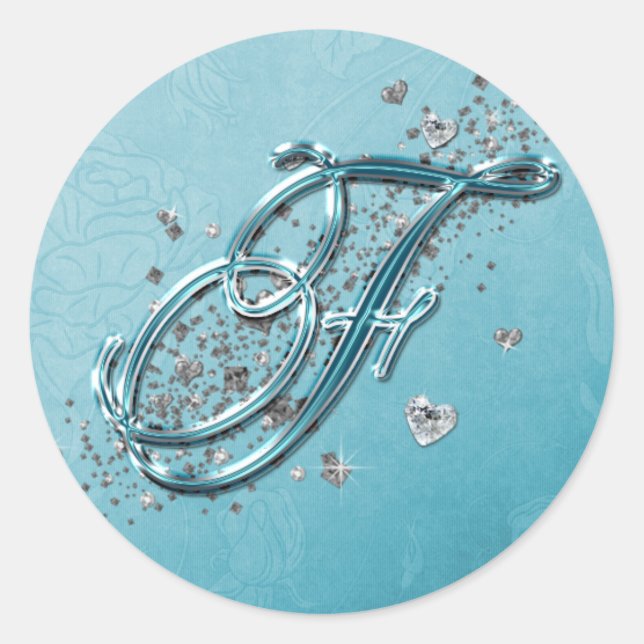 Adesivo Texto do Script Glitter de Prata Azul Teal Monogra (Frente)