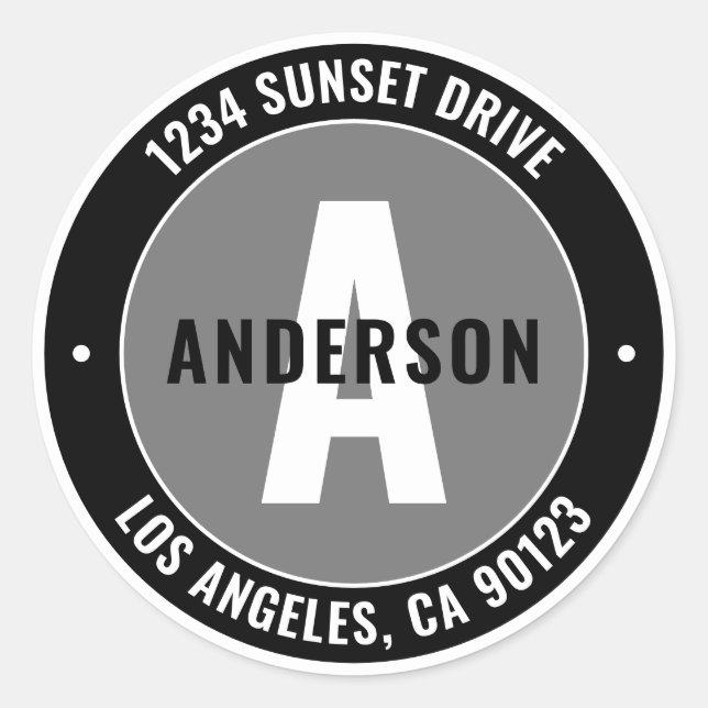 Adesivo Texto e Monograma Editáveis em Negrito | Cinza e b (Frente)