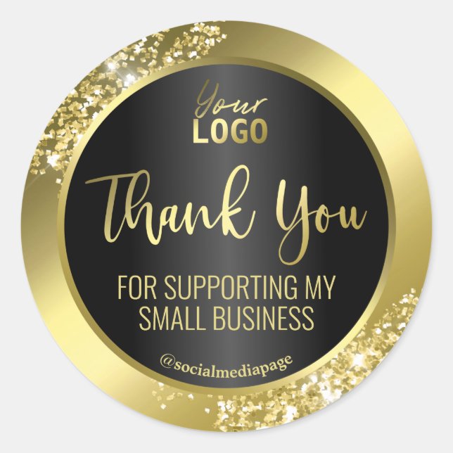 Adesivo Texto em preto dourado profissional Obrigado Logot (Frente)