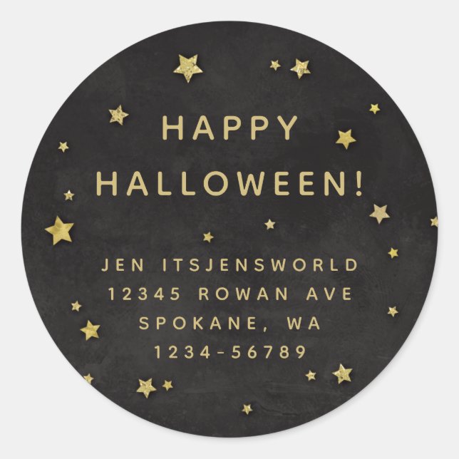 Adesivo Texto/Endereço Personalizado de Preto + Estrelas D (Frente)