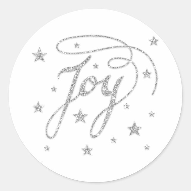 Adesivo Texto JOY com aparência de brilho prateado falso e (Frente)