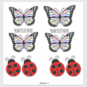 Adesivo Texto Personalizado, Borboletas e Ladybugs