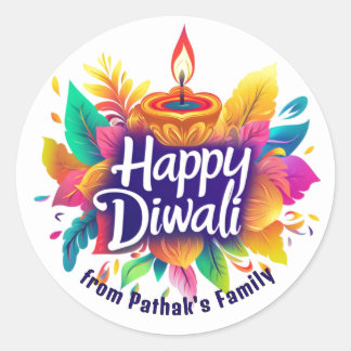 Adesivo Texto personalizado, Feliz Diwali Diya e Folhas