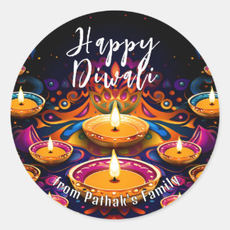 Adesivo Texto personalizado, Feliz Diwali Multi-Diyas 