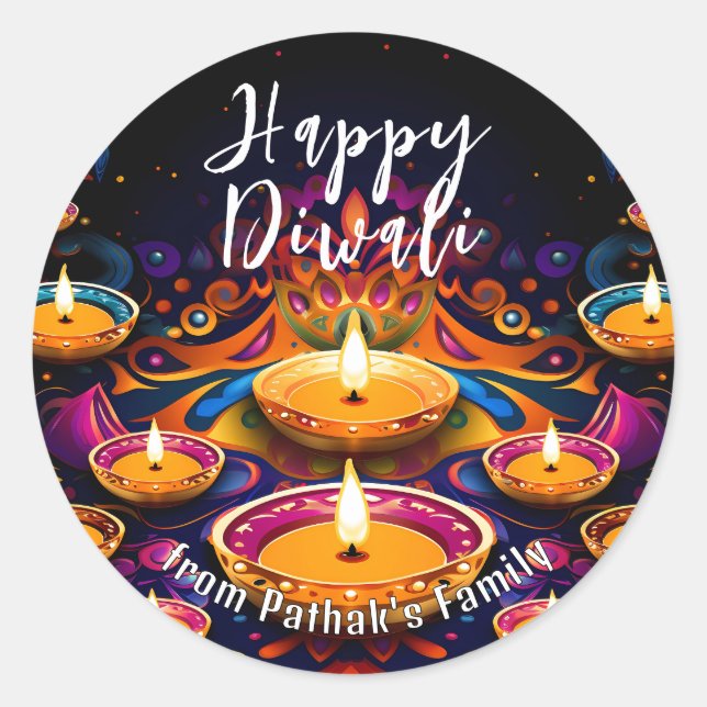 Adesivo Texto personalizado, Feliz Diwali Multi-Diyas  (Frente)