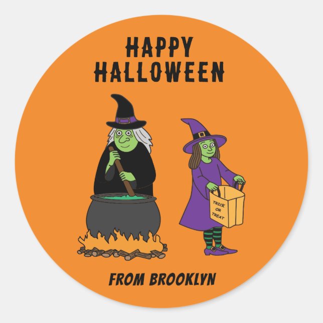 Adesivo Texto Personalizado Feliz Halloween Bruxas (Frente)