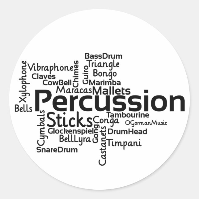 Adesivo Texto Preto da Nuvem do Word de Percussão (Frente)