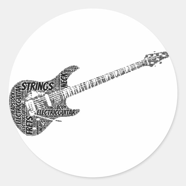 Adesivo Texto Preto de Arte Palavra Forma Guitarra (Frente)