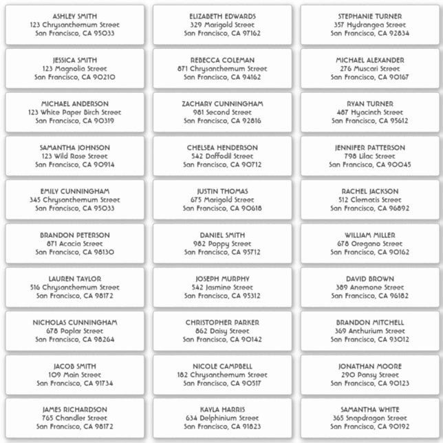 Adesivo Texto Simples Nomes de Convidados de Casamento (Frente)