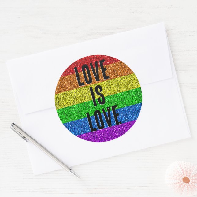 Adesivo Texto vibrante do sinalizador LGBT Sparkle Love pe (Envelope)