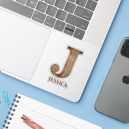 Adesivo Textura de madeira Carta J com nome personalizado