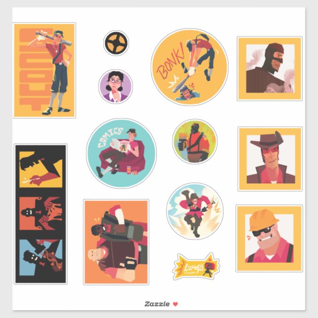 Adesivo TF2 Red team mercenaries 12 sticker set (Folha)