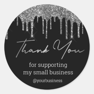 Adesivo thank you black and silver glitters small business