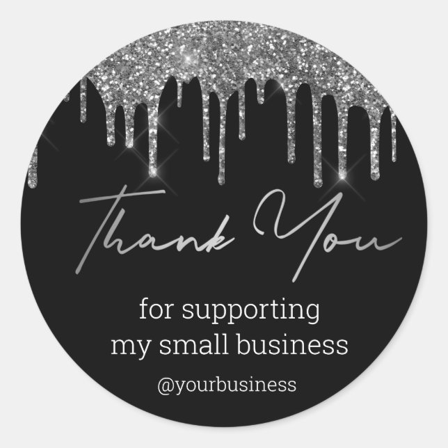 Adesivo thank you black and silver glitters small business (Frente)