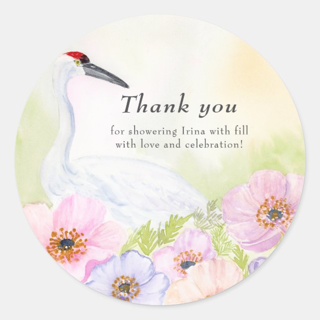 Adesivo Thank You Bridal Shower Whooping Crane Anemones  (Frente)