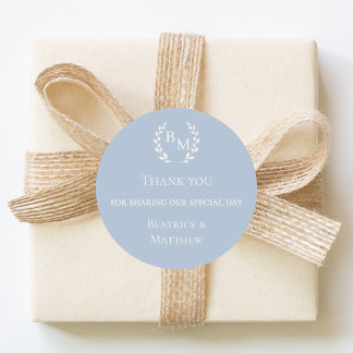 Adesivo Thank you dusty blue monogrammed wedding
