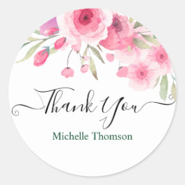 Adesivo Thank you editable pink floral illustration