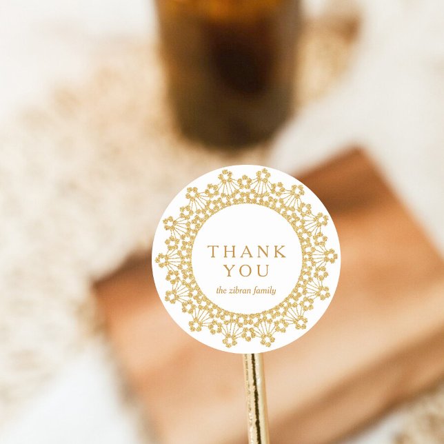 Adesivo Thank you faux glitter Doily Round Sticker (Criador carregado)