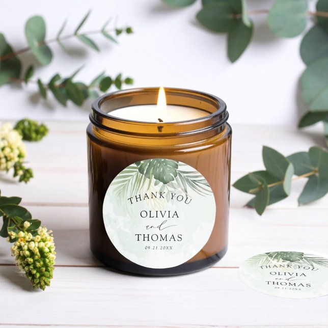 Adesivo Thank You Green Tropical Wedding Favor (Criador carregado)