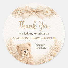 Adesivo Thank You Neutral Teddy Bear Baby Shower Boho