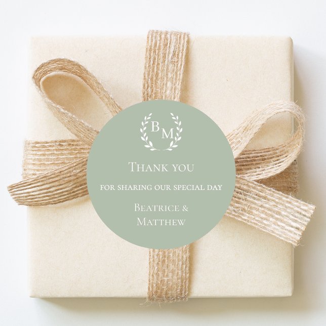 Adesivo Thank you sage green monogrammed wedding (Criador carregado)